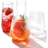 BESTSTAR 48 Pack Clear Disposable Ribbed Origami Ripple Plastic Glasses Set | 24 9OZ Stemless Champagne Flutes & 24 12OZ Cups