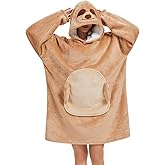 LATH.PIN Wearable Blanket Hoodie with Animal Hood, Warm Fleece Sherpa Oversized Sweatshirt Blanket for Adults