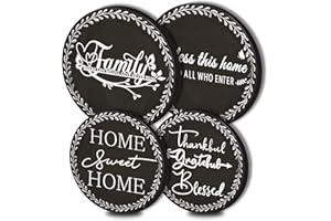 Tucocoo 4 Pieces Family Round Stove Burner Covers Set,2 Pieces 8 Inches and 2 Pieces 10 Inches,Black Gas Stove Burner Covers,Electric Stove Burner Covers,Home Sweet Home Metal Stove Burner Cover Kits
