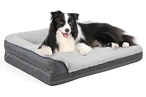 Sicilaien Dog Bed for Medium Large Dogs, Orthopedic Egg Crate Foam Dog Sofa Bed, Cozy Pet Bed with L-Shaped Bolster Removable Washable Cover and Nonskid Bottom, Dog Couch Bed 36x27 inch