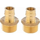 (Pack of 2) EFIELD Pex A Full Flow Expansion Brass Fittings 3/4 inch Pex X 1" Male NPT Adapter,ASTM F1960,(PEX1960024)
