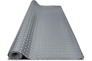 HOBUSKA 4x10FT Garage Floor Mat, 2.8mm Thickened Flooring Roll for Under Car, Golf Cart Parking Mat, Diamond Plate PVC Rubber Motorcycle Mat, Non-Slip Floor Protector for Garage Warehouse Trailer, Grey