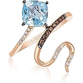 1/10 Carat Diamond and 1 1/5 Carat Cushion Cut Blue Aquamarine Snake Ring for Women in 14k Rose Gold (Fancy Brown/G-H, VS2-SI1, cttw) Promise Anniversary Ring Size 5 to 10.5 by LeVian