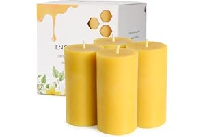 ENCANLIGHT Pure Beeswax Pillar Candles 2x4 Inch, Natural Bees Wax Candles 4 Pack, 35-40 Hours Long Burning Time, Unscented and Dripless for Home Decor, Dinner, Party