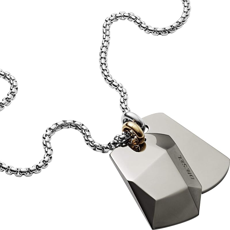 Colar duplo de chapas de identificação masculina, colar de aço inoxidável prateado 60Cm+5cm, DX1143040