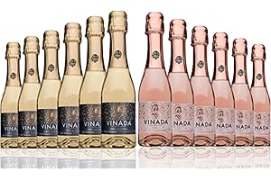 VINADA - Sparkling Rosé & Crispy Chardonnay Variety - Zero Alcohol Wine - 200 ml (12 Glass Bottles)