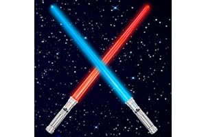 SYNCFUN 2 Pack 7 Colors Light Up Swords for Kids, Dual Extendable LED Swords Set with FX Sound (Motion Sensitive) and Sliver Handle for Fighters and Warriors, Halloween Birthday Party Gift for Boys