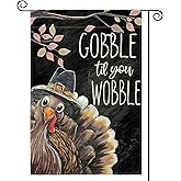 AVOIN colorlife Thanksgiving Turkey Garden Flag 12x18 Inch Double Sided, Gobble Til You Wobble Fall Harvest Holiday Yard Outdoor Decorative Flag