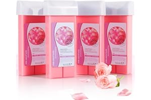 BESTIENOLY Rose Roll on Wax Refill: Hair Removal Wax Roller Refill for Sensitive Skin Body Legs Arms - Soft Wax Cartridge for any Roll on Wax Warmer (3.53oz/100g, 4Pack)