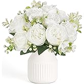 Mkono Fake Flowers in Vase 9 inches Artificial Flower Centerpieces Coffee Table Decorations Silk Flowers Arrangements for Home Desk Shelf Dining Room Kitchen Wedding Decor