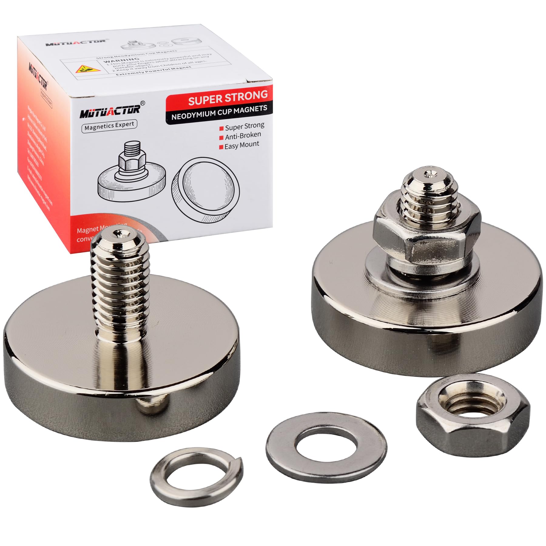 Photo 1 of MUTUACTOR 92LB Neodymium Magnets with Bolts,Magnetic Mount Permanent Rare Earth Round Magnet Heavy Duty,2 Pack Anti-Broken Magnets M8 Male Thread Stud for Refrigerator Pegboard Lighting Garage Tools