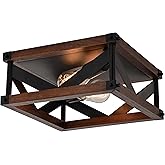VAXCEL Wade 13-in W Black Rustic Square Open Cage Flush Mount Ceiling Light Fixture