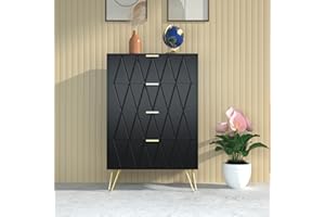 Anbuy 4 Drawer Dresser, Drawer Chest, Tall Storage Dresser Cabinet Organizer Unit with Metal Legs for Bedroom, Living Room, Closet (Black/4 Drawer)