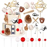 Hooqict 23Pcs Baseball Cake Decorations Set with Mini Baseballs, Player, Caps, Gloves, Bats, Happy Birthday Cake Toppers &amp; Cupcake Toppers for Sports Theme Birthday Party Decor Supplies