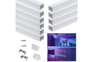 Muzata 10Pack 3.3FT/1M Plus-Size Spotless LED Channel Silver Aluminum LED Strip Diffuser Channel with Milky White Cover U103 WW 1M