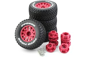 Dantenron 1/10 1/8 Truck Wheels and Tires 12mm 14mm 17mm Hex OD 4.41" RC Short Course Tires for 1:8 1:10 Scale Off Road Truck Car Traxxas Slash 2WD 4×4 Rc4wd Arrma Senton Axial Losi Redcat 4PCS (Red)