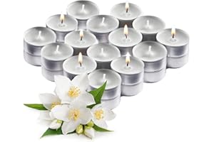 RAMBUE White Scented Tealight Candles - Pack of 30 White Tea Light Candles - White Tea Lights Candles with Long Lasting Aromas - Spiritual Jasmin Scented Tea Lights Candles - 4 Hour Burn Time