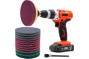Power Scrub Pads Drill Attachment, GOH DODD 15 Pieces 5 Inch Headlight Restoration Kit Cleaning Kit Scouring Pads with Baker and Universal Shaft for Kitchen, Bathroom, Grout, Carpet, Tub, Grill, Tile