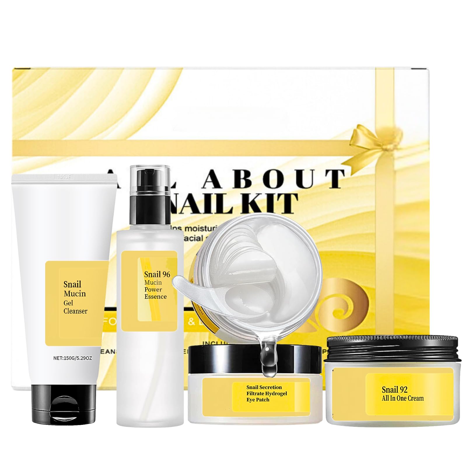 Snail Mucin Skin Care Set For Women, 4 PCS Snail Skin Care Sets & Kits For Girls, Facial Kit with With Face Cleanser, Serum, Face Cream, Eye Patches, Basic Skin Moisturiser Improve Dull Skin Wrinkle