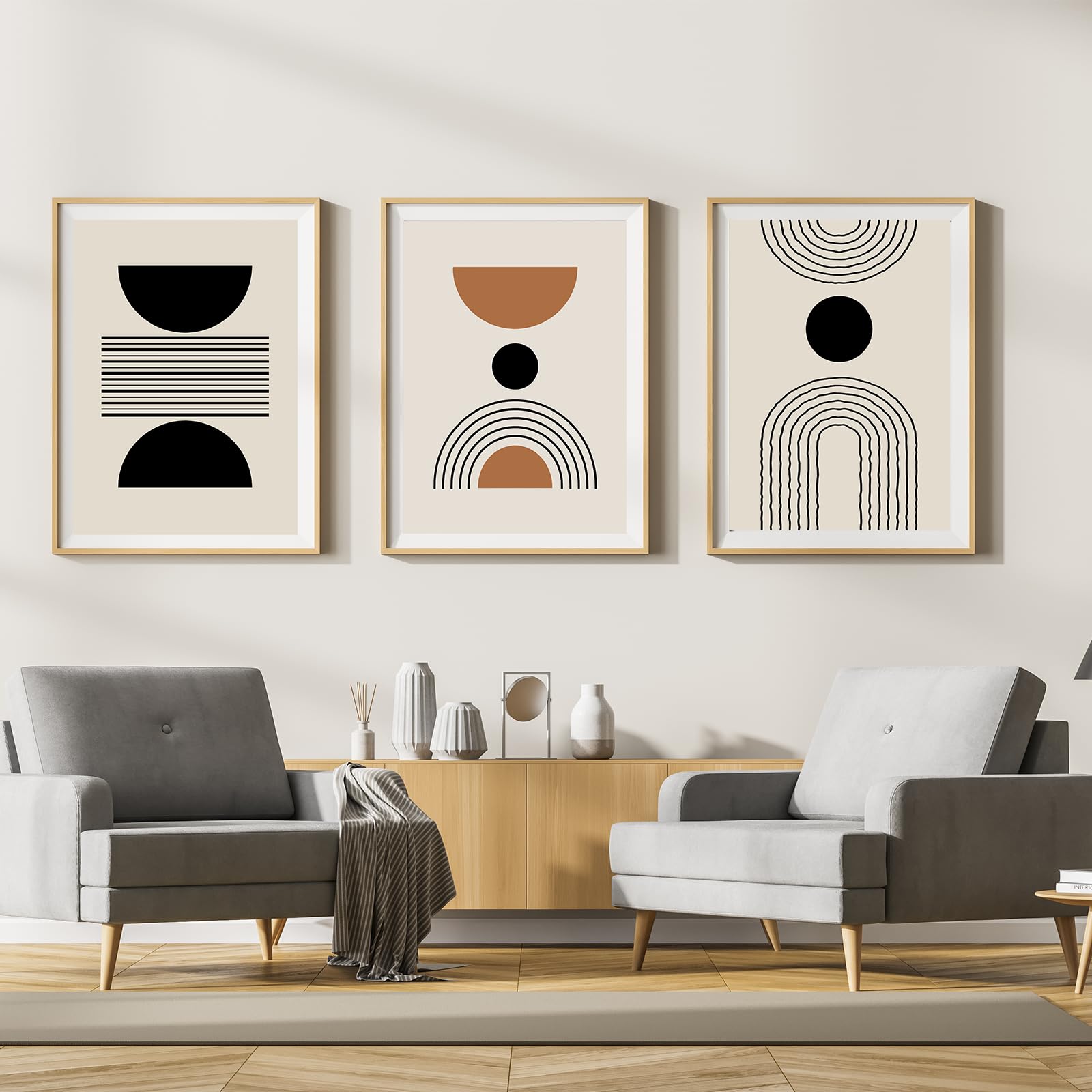 LYBOHO Canvas Pictures, Modern Abstract Art Poster Wall Pictures Living Room, Boho Poster Set for Living Room, Bedroom, Without Frame (Geometry 1, 3PCS-50x70cm)