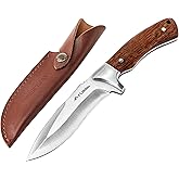 Flissa Fixed Blade Knife with Sheath, 9.8'' Full Tang Hunting Knife with High Carbon Steel Blade, Non-Slip Rose Wooden Handle, Lanyard Hole, Camping Knives for Hiking, Outdoor, Hunting, Survival, Camping