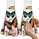 CUTHOLLOW Colorful Butterfly Hanging Kitchen Towels with Loop, Set of 2 - Soft & Super Absorbent Microfiber Decorative Hanging Dish & Hand Towel, Tea, Coffee Towel for Kitchen Bathroom Oven Handle