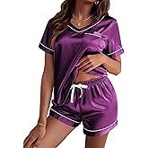 Ekouaer Silk Pajama for Women Short Sleeve Satin Pj Set Two Piece Soft Sleepwear Loungewear, S-XXL