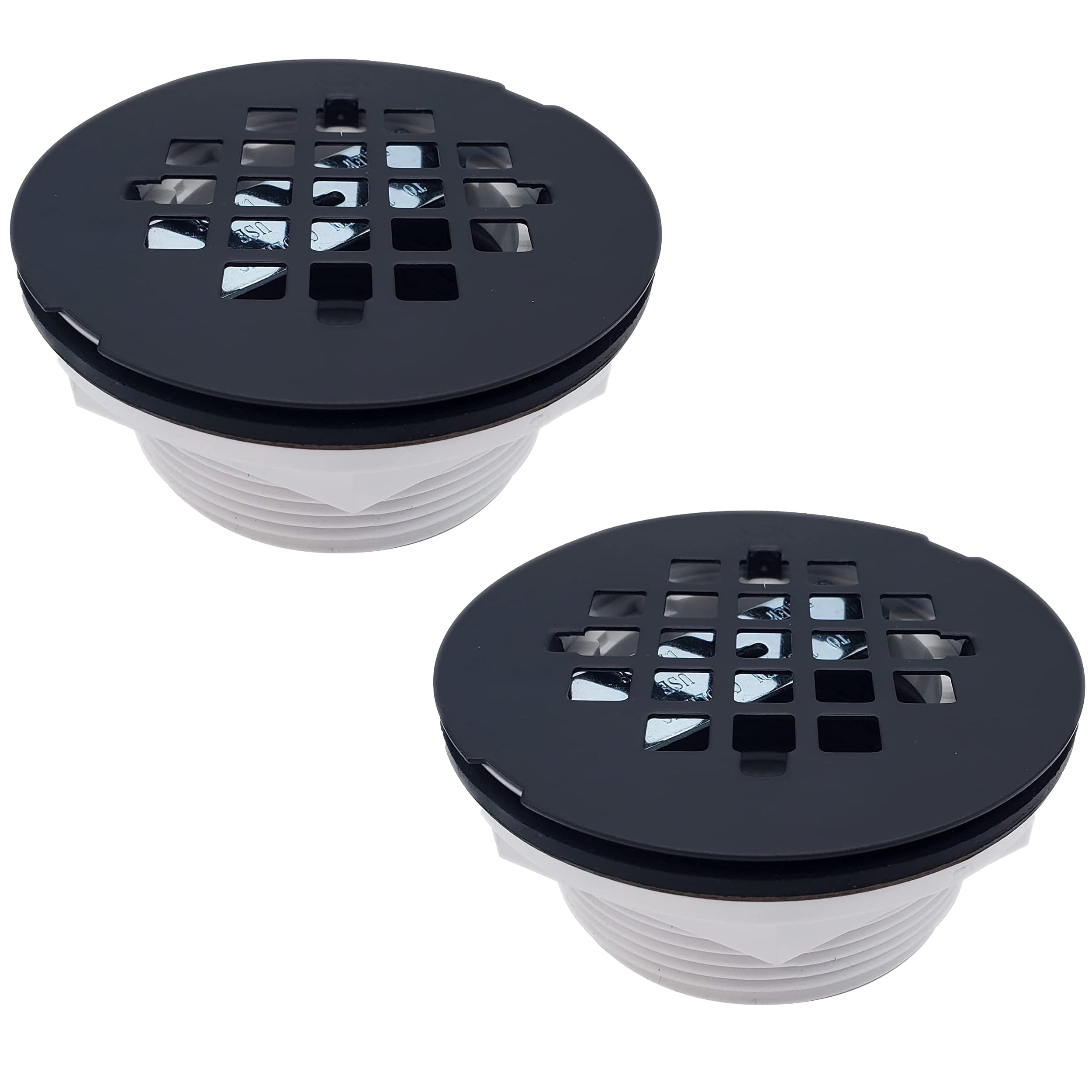 Westbrass D206P-2-62 2" No-Caulk PVC Compression Shower Drain with 4-1/4" Round Grid Cover, Matte Black (2-Pack) Image Westbrass D206P-2-62 2" No-Caulk PVC Compression Shower Drain with 4-1/4" Round Grid Cover, Matte Black (2-Pack) Image