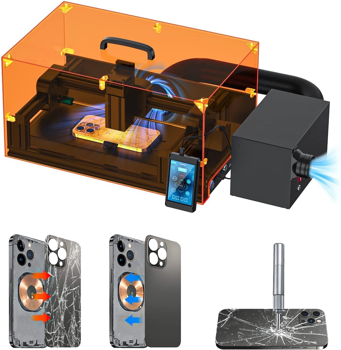 SRWOR V2 Laser Machine for iPhone 8-15 Series Back Glass Replacement, Cell Phone Repair Laser Safely, Auto-focus Laser Seperator Engraving Machine with Air Filter and Phone Repair Tools