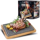 Artestia Extra Large Granite Stone for Cooking Steak, Hot Stone Plates Tabletop Grill, Sizzling Stone Grill Cooking Platter for Meat, BBQ Hot Steak Stones with Bamboo Platter (13.66"*8.93")