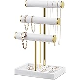 Josmimic Bracelet Holder Jewelry Organizer Display - 3 Tier T Bar Velvet Stand, White Jewelry Storage for Bracelet, Necklaces, Earrings, Watches