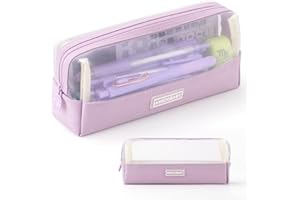 ANGOOBABY Mesh Pencil Bag Clear pencil case Zipper Pouch Bags Multifunctional Pencil Holder for Students, Small Makeup Bag Suitable for Teen Girls & Boys (Violet)