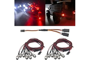 2Pack HIRCQOO 8LED RC Car LED Light Headlights Taillight Lighting with JR Y Cable Compatible with Traxxas HSP Tamiya Redcat RC4WD Axial SCX10 Kyosho Arrma 1/8 1/10 1/12 RC Car Truck,4Red & 4White