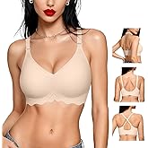 Vertvie Womens Wireless Jelly Bra Push Up No Underwire Full Support Removable Straps (Halter/U/Cross) Seamless T-Shirt Bras