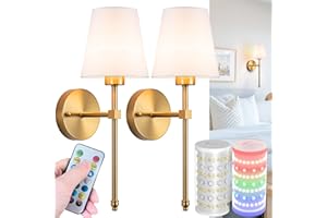VIMHOU Wall Sconces Set Of Two Battery Operated, Wireless Sconces Wall Lighting Indoor Battery Operated Sconces With Remote Control, 10000mAh RGB Dimmable Rechargeable Wall Sconce For Bedroom, Including Bulb