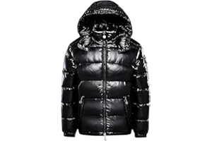 Men's Shiny Winter Puffer Jacket Water-Resistant Metallic Puffy Down Coat Thermal Hooded Insulated Thicken Outwear