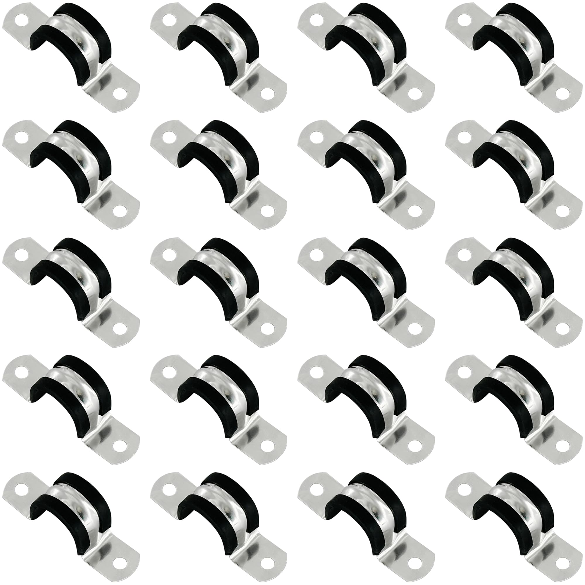 20 PCS Rubber Cushioned U Shaped Pipe Clamps,Stainless Steel Rubber Lined U Clips (M25)