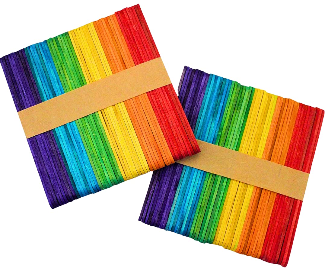 100 Lollipop Sticks, Wood Rainbow Lolly Sticks, Coloured Wooden Lolly Sticks for Craft, Popsicle Sticks 114mm x10mm x 2mm, Lollypop Stick, Craft Sticks for Home and School