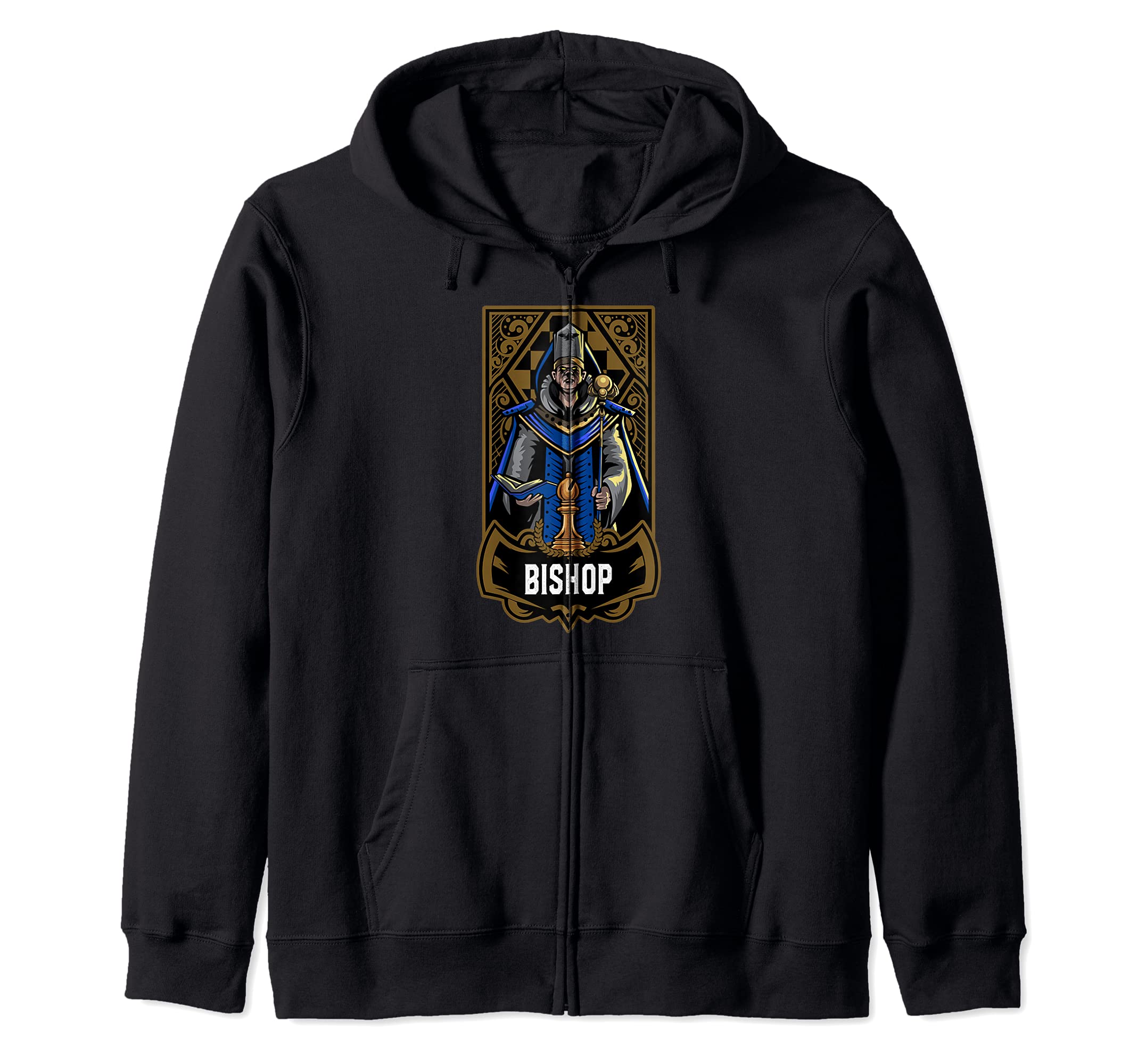 Bishop Chess Game Piece Chess Club Players Gambit Blue Team Zip Hoodie