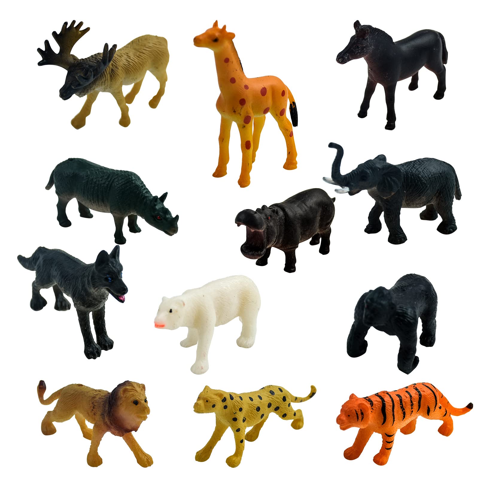 BEHAHAI 12pcs Safari Animals Toys, Mini Jungle Animal Figurines Toys for Kids Plastic Figures African Playset Wild Zoo Toddlers 3 4 5 6 Years Old