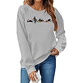 NEWWEN Cat Christmas Sweatshirts for Women Meowy Christmas Shirts Cat Lover Gifts Pullover Xmas Lights Holiday Party Tops