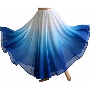 Wuchieal Women's Belly Dance Skirts Tribal Chiffon Full Skirts,Praise Dance Skirt,Mexican Skirt