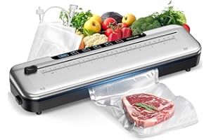 MZROT 75kPa Compact Vacuum Sealer Machine For Food, 6-in-1 Sous Vide Vacuum Sealing Machine with Starter Kits, External Sliding Blade, Digital Countdown Timer, Silver
