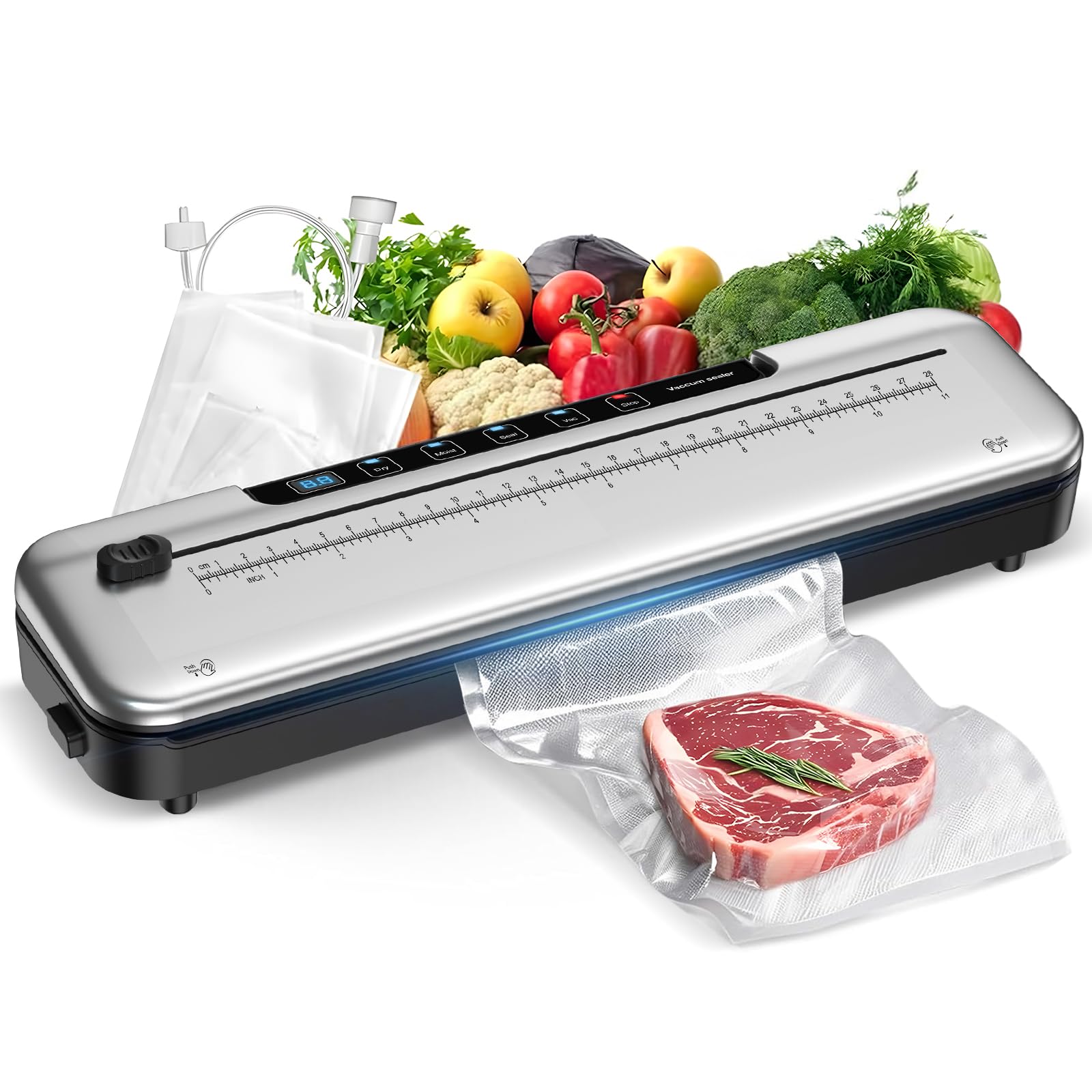 Photo 1 of Vacuum Sealer Machine for Food Preservation, 6-in-1 Food Sealer for Freshness Storage, 75kpa Compact Vacuum Sealing Machine with External Sliding Blade, Digital Countdown Timer Silver