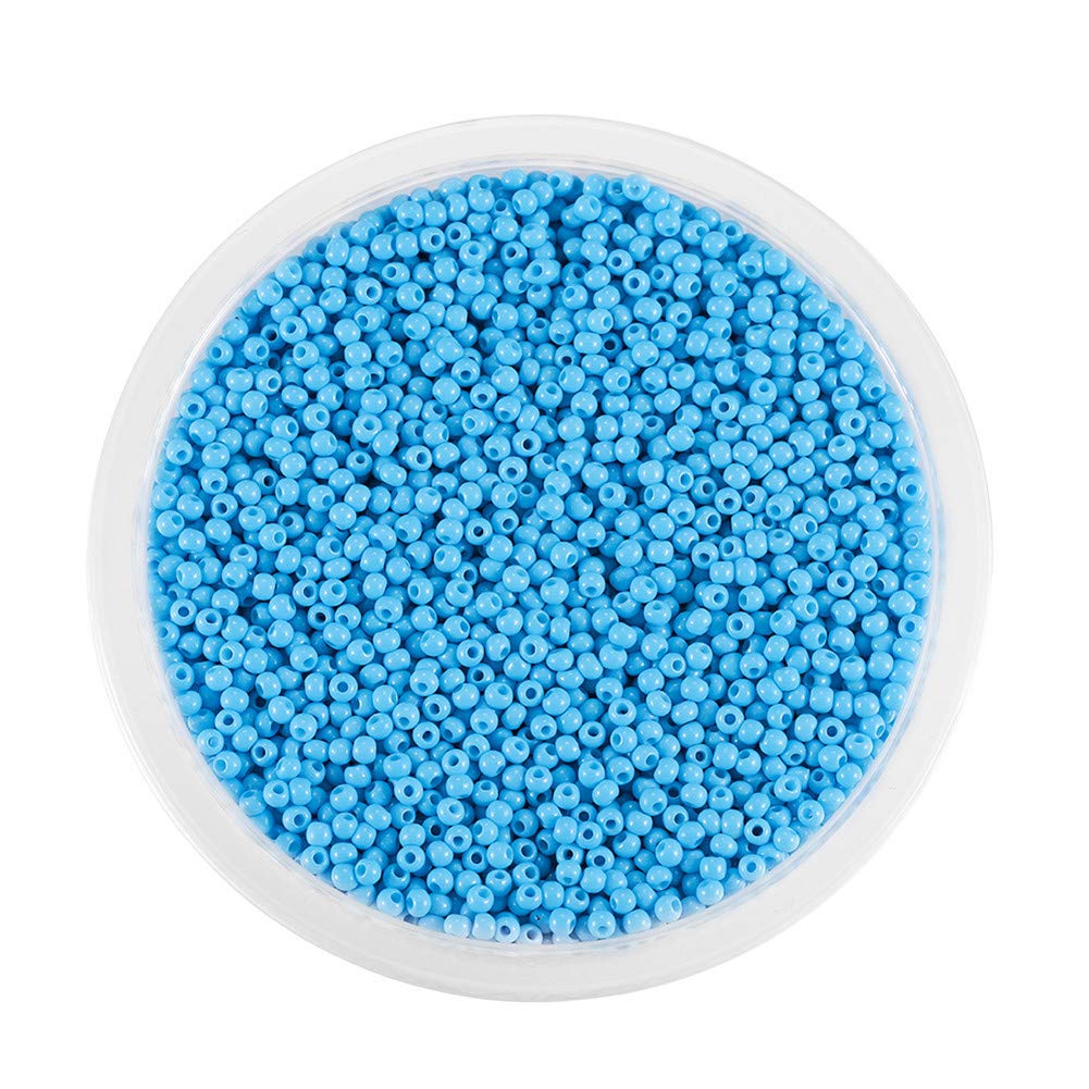 Around 9000pcs Opaque Glass Seed Beads Round Pony Bead Mini Spacer Beads 2mm for Jewellery Making Hair Accessories Beadwork Craft (Sky Blue)