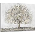 Woxfcart Gray and Gold Tree Canvas Wall Art Abstract Tree of Life Picture for Modern Bathroom Decor 15L x 12W