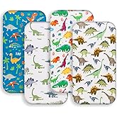 4 Pack Baby Boy Bassinet Sheets Set Soft Fitted Baby Boy Mattress Covers Construction Truck or Dinosaur Theme Breathable Toddler Sheets for Infant Boys (Dinosaur, Bassinet Sheets)