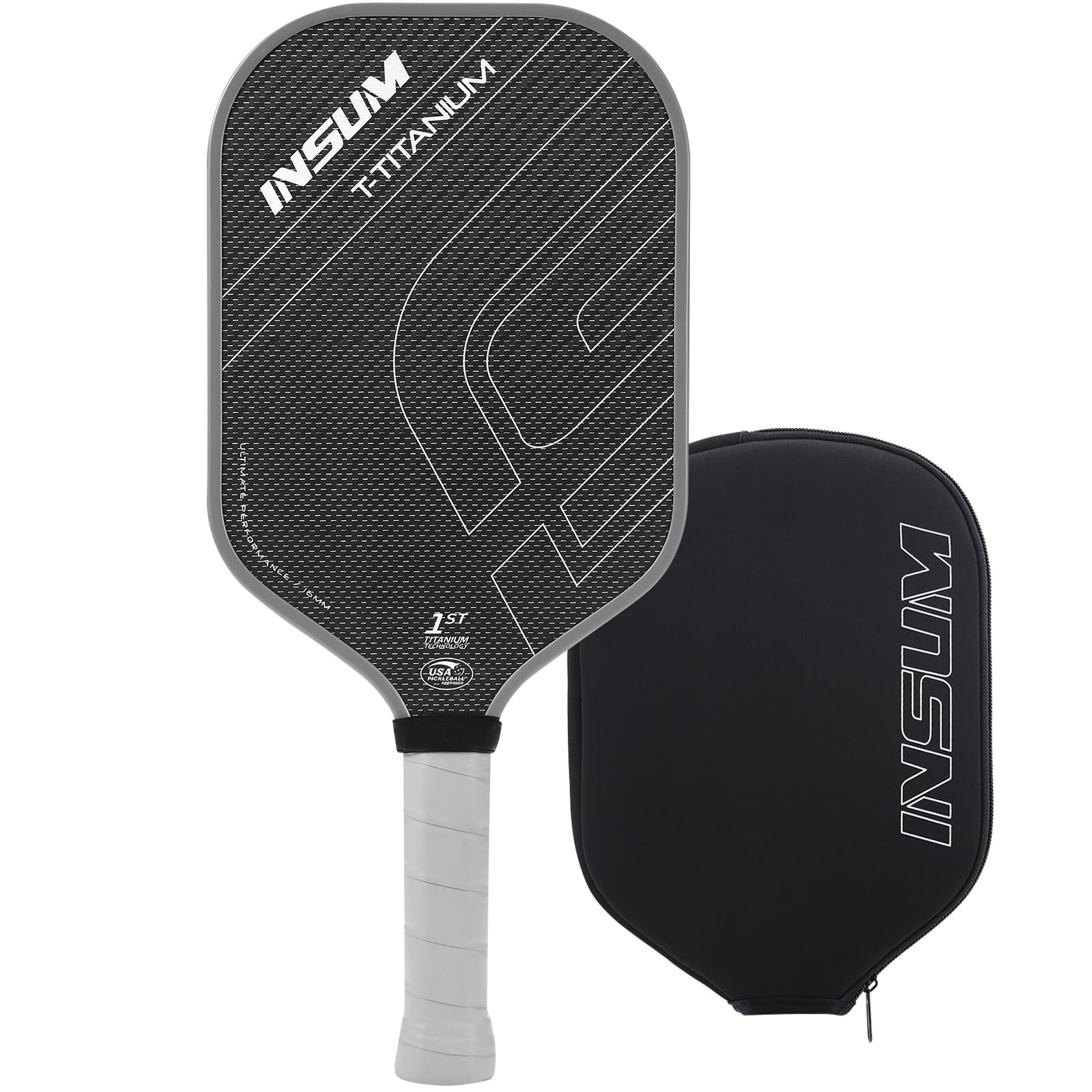 Photo 1 of INSUM Pickleball Paddles, Titanium Carbon Fiber Pickleball Paddle with Power Polymer Core, USAPA Approved, Pro Pickleball Rackets for Ultimate Spin & Consistency, Come with Cover