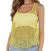 CLOZOZ Fishnet Tank Tops Mesh See Through Tops for Women Trendy Sheer Scoop Neck Sleeveless Going Out Tops