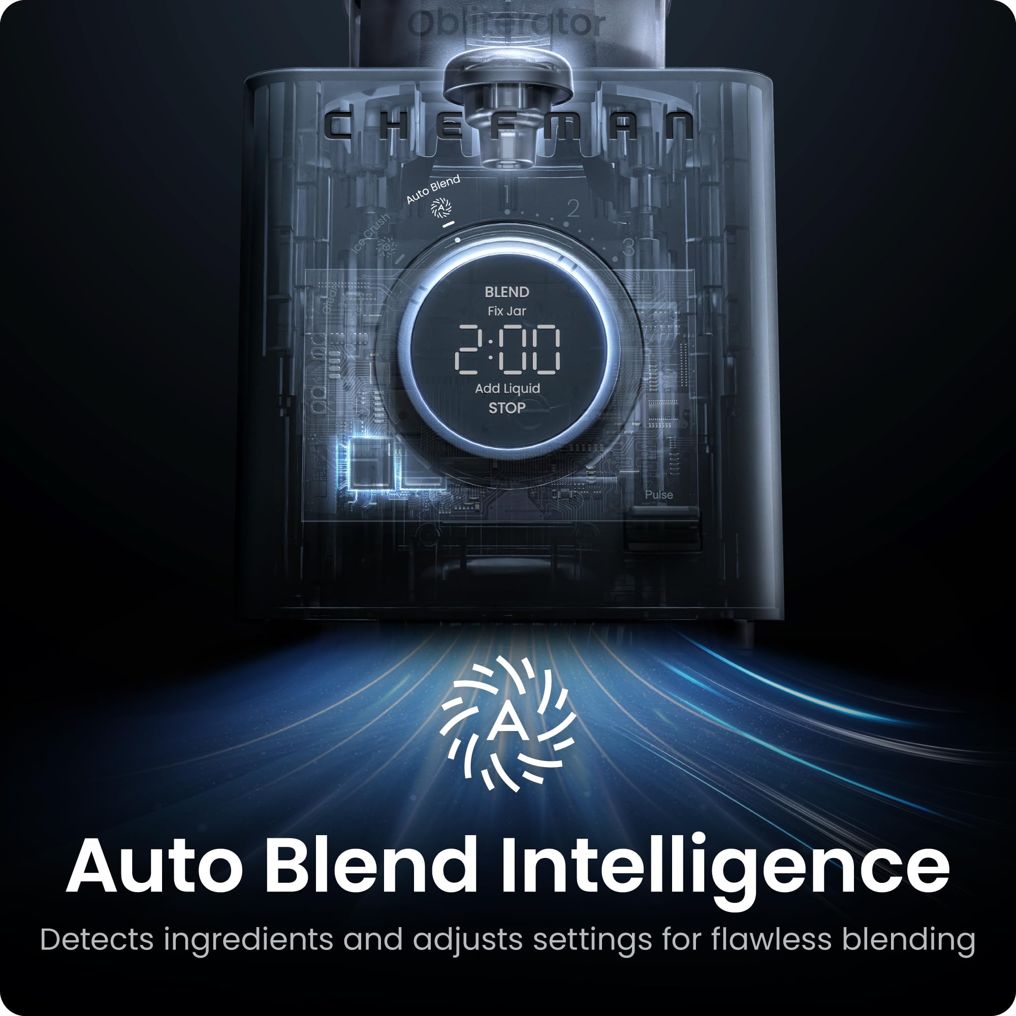 Chefman Obliterator Licuadora de encimera de 48 oz para batidos, motor de 1380 W para triturar hielo, nueces y frutas congeladas con hoja de acero inoxidable, función de mezcla automática, incluye manipulador y raspador